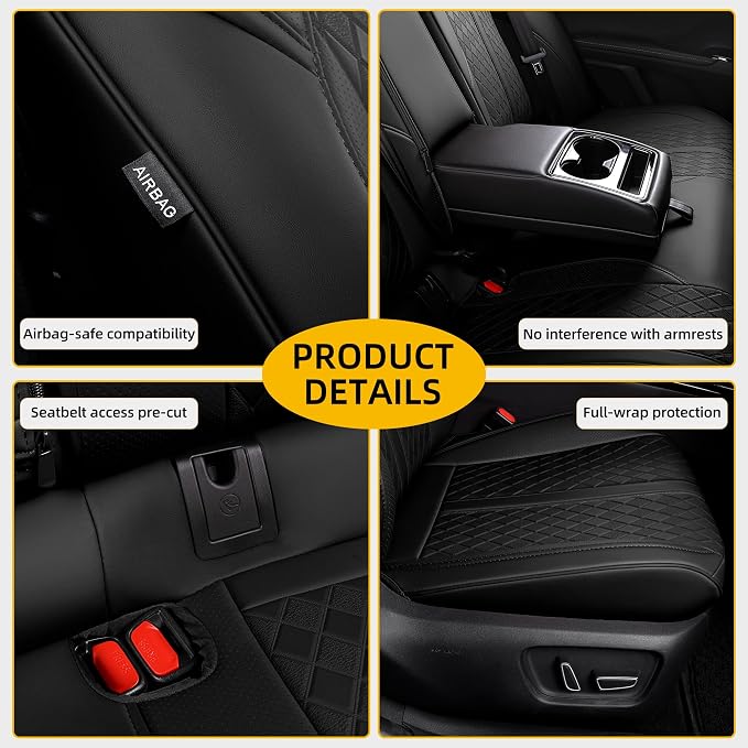 Custom Fit Camry Seat Covers for 2025 2026 Toyota Camry XLE XSE- Black | Waterproof Faux Leather Full Coverage, Car Seat Protectors Full Set with Armrest Covers, Airbag Compatible - Image 7