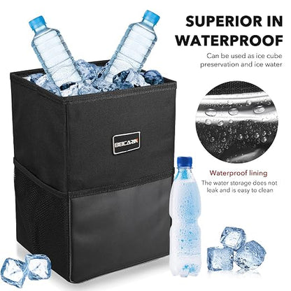 Beicarin Car Trash Can with Lid - Car Trash Bag Hanging with Storage Pockets Collapsible and Portable Car Garbage Bin, Leak-Proof Car Organizer, 1.82 Gallons Multipurpose Trash Bin for Car - Image 5