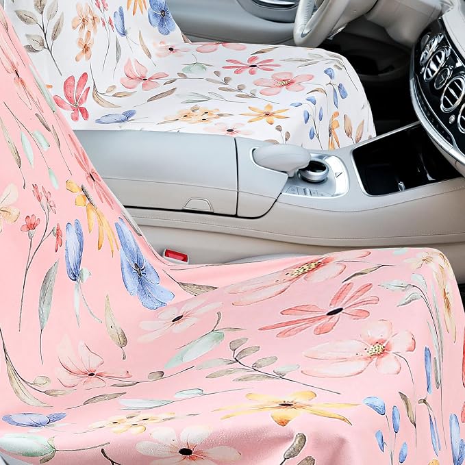 Hahafelt 2 Pack Car Seat Towel Cover with Storage Bag, Watercolor Flowers | 63 x 32 in Car Towel Seat Cover Non Slip Waterproof, Gym Workout Swimming Running, Machine Washable Sweat Absorbent Protector - Image 2