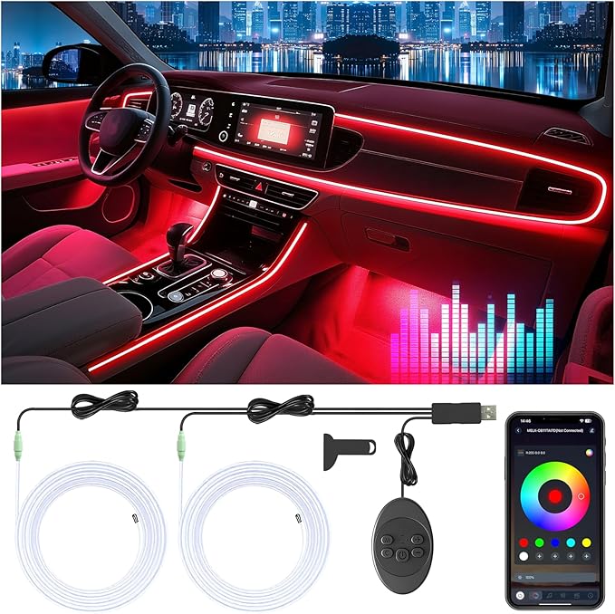 Car Led Strip Lights, Interior Car Lights, App Control Ambient Lighting Kit With RGB 16 Million Colors Fiber Optics&Music Sync Rhythm, USB Neon Light Accessories for Center Console&Dashboard, Upgraded by Latamil