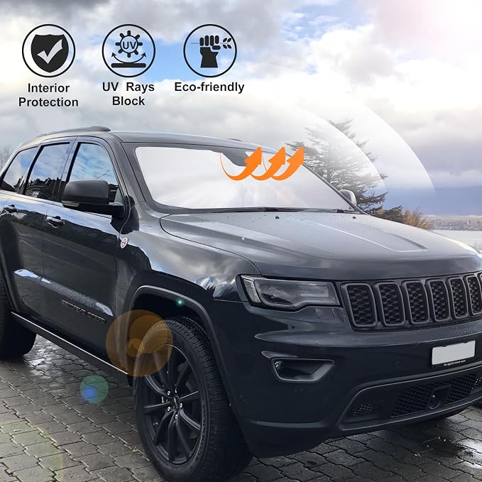 Windshield Sun Shade for 2011-2026 Jeep Grand Cherokee Accessories | Full covered, Foldable & Durable, Block UV Rays, Reduce Heat, Easy to install, Keep Car Cooler - Image 6