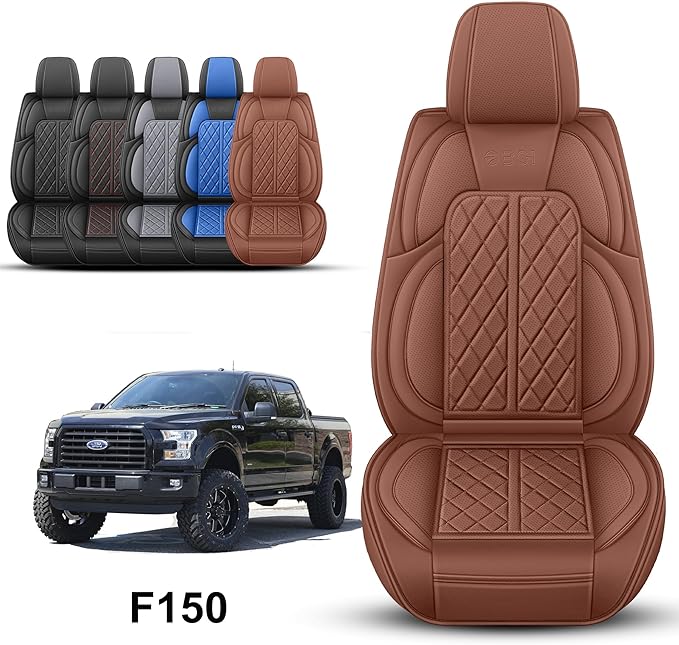 Car Seat Cover Custom Fit for Ford F150 2009-2026 Faux Leather Seat Cover Set Compatible with Regular Cab Super Cab Super Crew Pickup Truck Cushions (Brown, Full Set) - Image 2