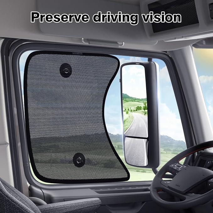 KUST 2PCS 23''*21.6'' Side Window Shades for Semi Truck/Heavy Duty Truck - Freightliner Cascadia, Volvo, Mack, Kenworth, Peterbilt, International LT, Western Star - Mesh Shade - Truck Accessories - Image 5