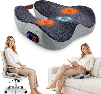 2-in-1 Rechargeable Heated Seat Cushion with Vibration Massager | Cordless Office Chair Cushion with 3 Heat Levels & 3 Vibration Modes, Ergonomic Tailbone Support for Desk Chair, Car, Home by TUFPUZRLCT