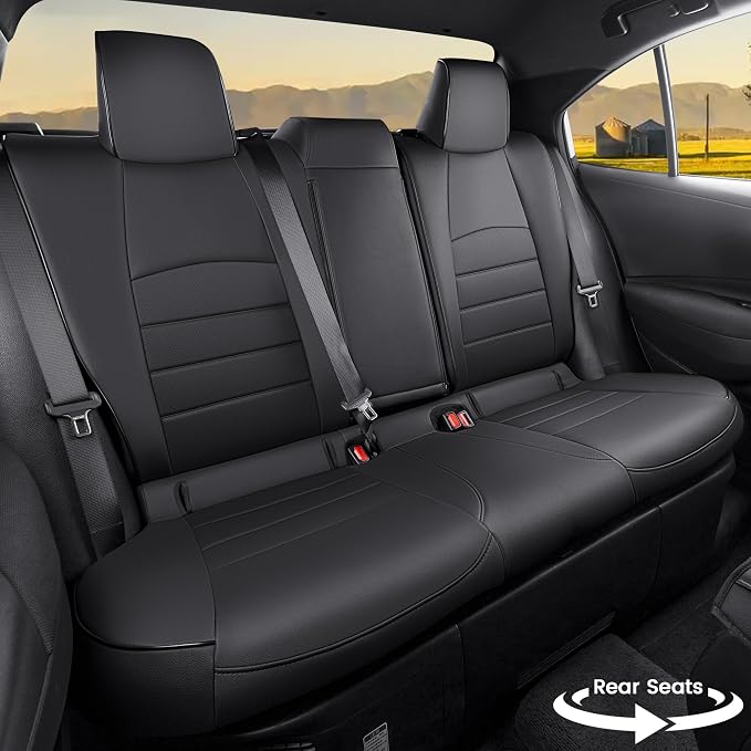 HKZ Fit Corolla Car Seat Cover Full Set for 2019 2020 2021 2022 2023 2024 2025 2026 Toyota Corolla Hatchback All Models - Faux Leather (Black) - Image 2