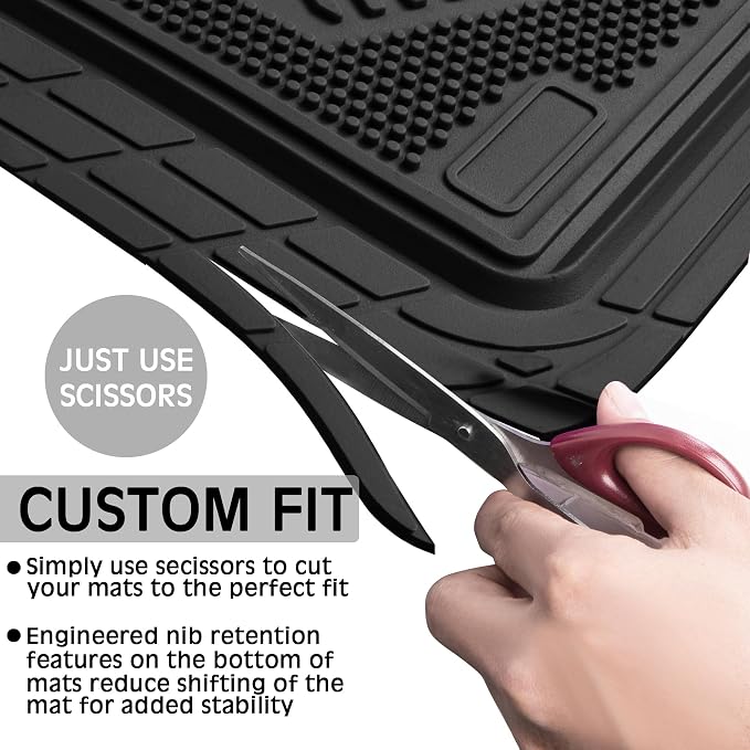 CAR PASS Heavy Duty Rubber Floor Mats Gray Car Mats Full Set with Trunk Cargo Liner - Universal Waterproof Floor Mats for Car SUV Truck, Durable All Weather Automotive Liner Mats (All Black) - Image 4