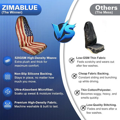 ZIMABLUE 2 Pack American Flag Waterproof Towel Car Seat Covers, Sweatproof Non-Slip Seat Protector, Machine Washable Universal Front Bucket Seat Covers for Cars, SUVs, Gym, Beach, Sports & Pets - Image 6