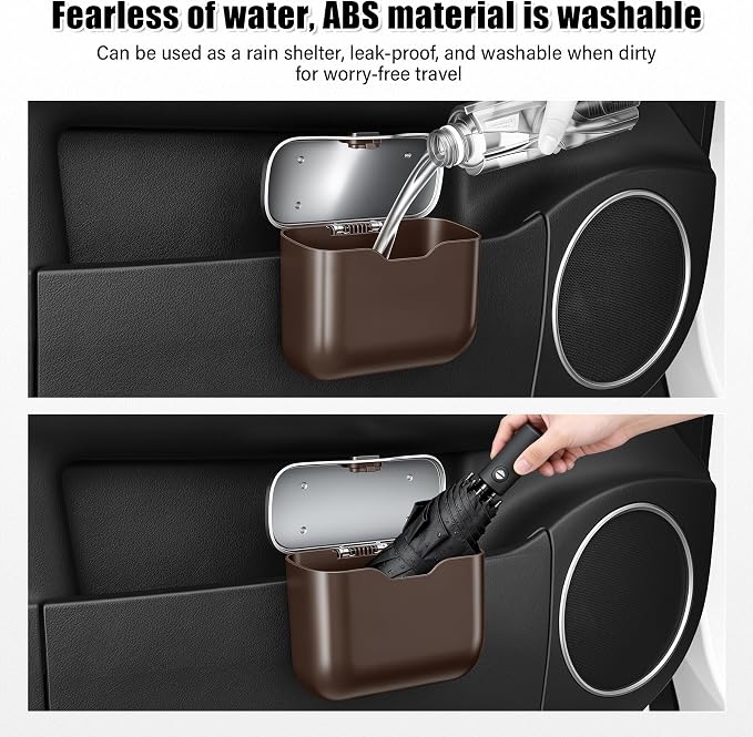 UYYE Car Trash Can, Car Garbage Bin with Lid & Handle - Leak-Proof Mini Trash Can for Car, Truck, SUV - Essential Car Accessories for Organization (Brown) - Image 5