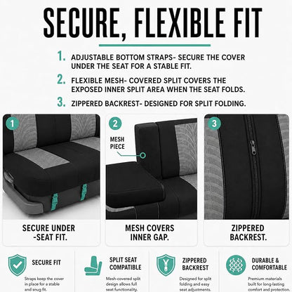 FH Group Rear Set Travel Master Car Seat Covers - Universal Fit, Split Bench Rear Seat, Washable, for SUV, Sedan, Gray - Image 4