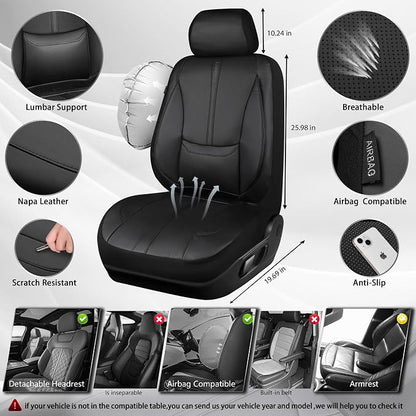 CAR PASS Nappa Leather Car Seat Covers, Water Resistant 3D Foam Faux Leather Seat Covers, Lumbar Support Automotive Seat Covers 2 Front Seats, Comfort & Universal Fit for Cars SUV Truck, Solid Black - Image 4