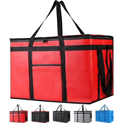 Bodaon 3-Pack Insulated Food Delivery Bag for Hot and Cold Meal, XXX-Large Cooler Bags, Grocery Tote Insulation Bag for Catering, Pizza Warmer, Red by Bodaon