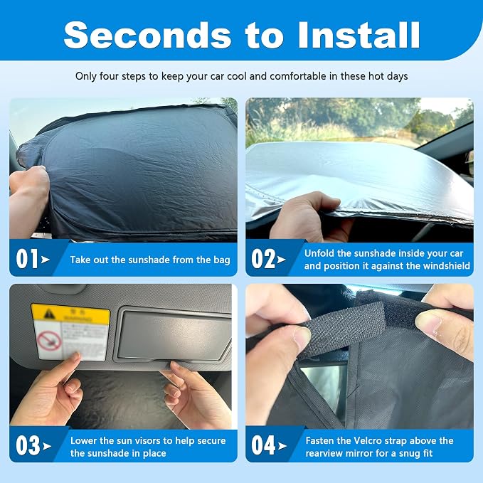 Windshield Sun Shade for 2015-2020 Merce-des Benz GLA Accessories, Foldable Window Sunshade Sun Visor Protector, Front Windshield Sunshade Sun Shield Blocks UV Rays Heat - Image 6
