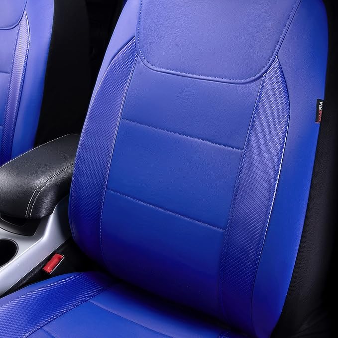 Flying Banner car seat Covers Protects Water Proof Faux Leather Carbon Fiber Fronts Rear Bench Covers (Blue Blue, Full Set - 8PCS) - Image 4