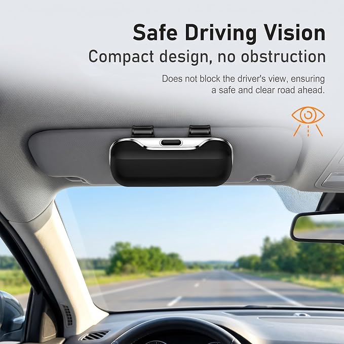 Car Visor Sunglass Holder, Anti-scratch Eyeglasses Storage Protection Case, One-press Open Organizer Box with Clips, Universal Interior Accessory for SUVs Sedans Trucks (Black) - Image 8