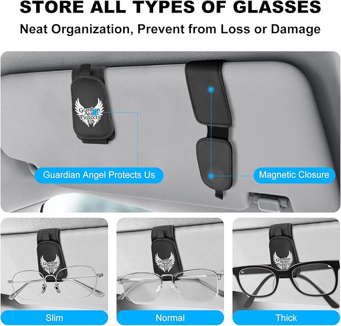 Teraves 2 Pack Sunglass Holder for Car Visor, Magnetic, Gift for New Driver | Premium Leather Sunglasses Visor Clip, Auto Interior Accessories Universal for Different Size Glasses and Eyeglasses - Image 3