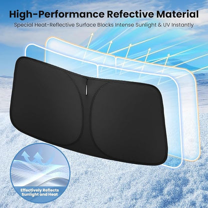 Windshield Sun Shade for GMC Sierra 1500 2500 3500 (SLT AT4 Denali) 2019-2026 – Custom Fit Sun Shield with Mirror Cut‑Out, Blocks Heat & UV, Foldable - GMC Sierra Windshield Sunshade - Image 3