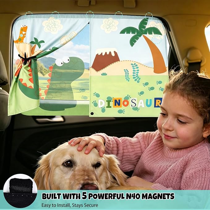 Car Window Shade for Baby, 2 Pack Magnetic Double Layer Car Sun Shade Baby with Cute Patterns, Adjustable Privacy Blackout/See-Through Window Curtains, UV Protection, Fits Most Cars SUV Minivan - Image 3
