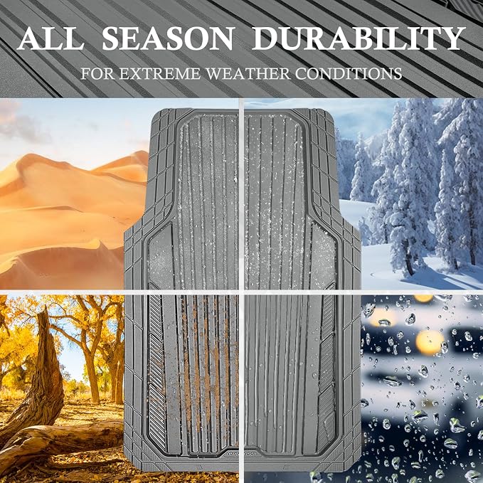 CAR PASS Heavy Duty Sporty Rubber Car Mats, Deep Dish All Weather Car Floor Mats Full Set, Waterproof Anti-Slip Automotive Matts Rugs Trim to Fit for Most Sedans SUVs Vans, 4-Piece All Gray - Image 3