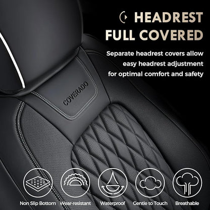 Coverado Premium Leather Full Set Seat Covers Waterproof Heavy-Duty Protectors Custom Fit for Ford F150 (2015-2026) F250/F350/F450 (2017-2026)-Black w/White Stitching, Wear-Resistant - Image 4