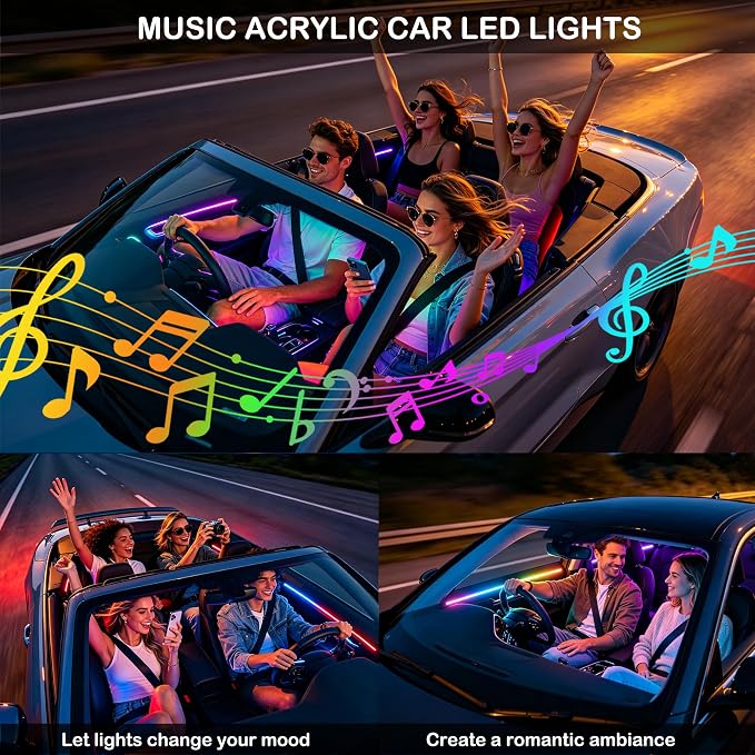 Interior Car LED Strip Lights with Wireless APP, Ambient Lighting Kits with Dynamic Dreamcolor Chasing, 16 Million Colors Acrylic LED Lights for Car, Sound Active Function Car Neon Lights (10 in 1) - Image 5