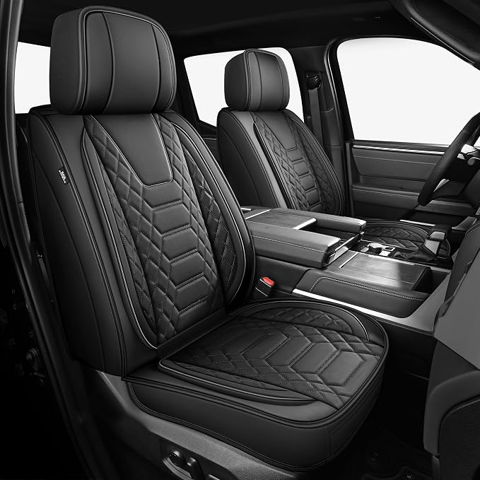 FREESOO Custom for Toyota Tundra Seat Covers 2022-2026 Crewmax Double Cab | Custom Fit, Full Set, 60/40 Split Bench, Waterproof Leather, for Truck Toyota Tundra Accessories, Black by FREESOO