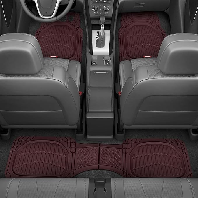 Motor Trend FlexTough Floor Mats for Cars, Burgundy Deep Dish All-Weather Car Mats, Waterproof Trim-To Fit Automotive Cars Trucks SUV, Universal Liner Accessories - Image 2