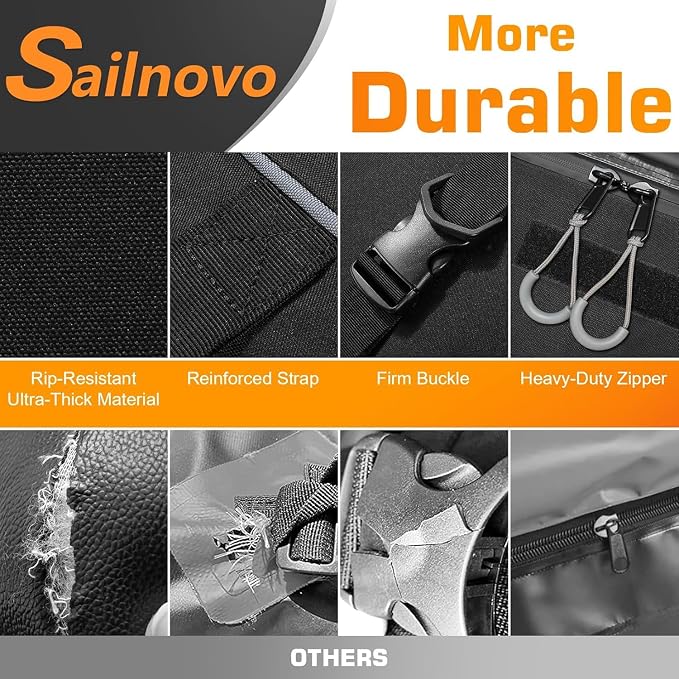 Sailnovo 15 Cu Ft Rooftop Cargo Carrier, Waterproof Soft Shell Roof Bag | Fits Vehicle with/without Rack, Anti-Slip Mat, 4 Reinforced Straps, 4 Door Hooks, Ideal for Camping and Road Trips - Image 8