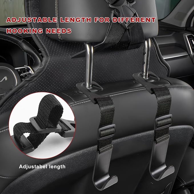 4PCS Car Seat Headrest Hook, Adjustable Vehicle Backseat Hanger Storage Organizer, Universal Seat Back Holder Hooks for Purse Coat Grocery Bag, Car Accessories (Black) - Image 6