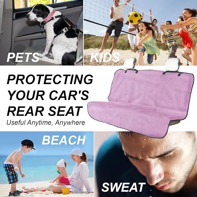 Sweat Towel Car Seat Cover Protector Front Seats for Gym Workout, Running, Swimming, Beach and Hiking, Waterproof Universal Seat Cover for Car, Trucks, Van & SUV (1, Pure Pink, Rear Seat) - Image 4
