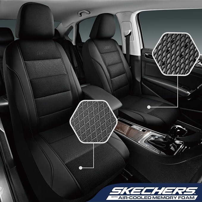 Skechers Seat Covers, Air-Cooled Memory Foam Car Seat Covers Front Seats, Airbag Compatible,Universal Fit for Most Cars, SUVs, Vans and Trucks,Black - Image 3