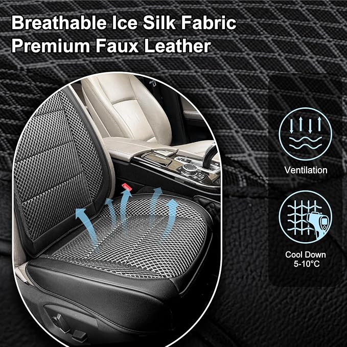 1 Pack Black Ventilated Cooling Car Seat Covers for Summer | 3D Air Mesh, PU Leather, Breathable, with Storage pocket, Non-slip, Universal Fit for Car Truck SUV, Easy to Install - Image 4