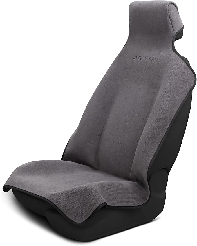 DryvaSeat - Premium Microfiber Towel Car Seat Cover - Waterproof & Sweatproof - Universal Fit, Machine Washable, Non-Slip - Seat Protector for Car, Truck, SUV, Van (Gray, 1 Pack) by Dryva