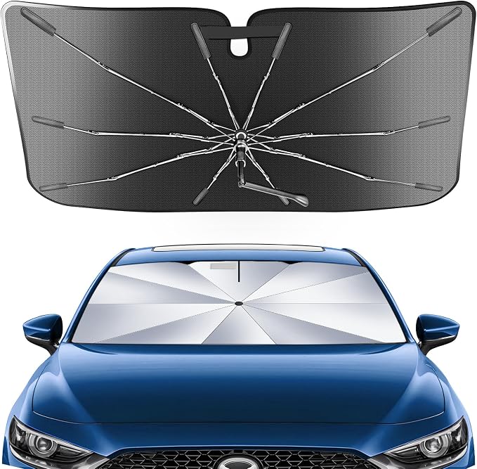 [Upgrade] Portable for Mazda 3 2019-2025 Accessories Hatchback/Sedan Windshield Sunshade[Military-Grade Sturdy] with Carry Bag, 2 in1 Ice Crystal Durable Compact Shade Umbrella UPF50+ Outdoor Camping by Epltion
