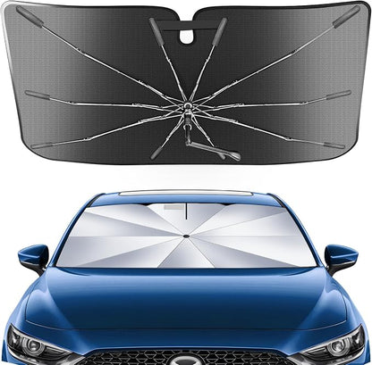 [Upgrade] Portable for Mazda 3 2019-2025 Accessories Hatchback/Sedan Windshield Sunshade[Military-Grade Sturdy] with Carry Bag, 2 in1 Ice Crystal Durable Compact Shade Umbrella UPF50+ Outdoor Camping by Epltion