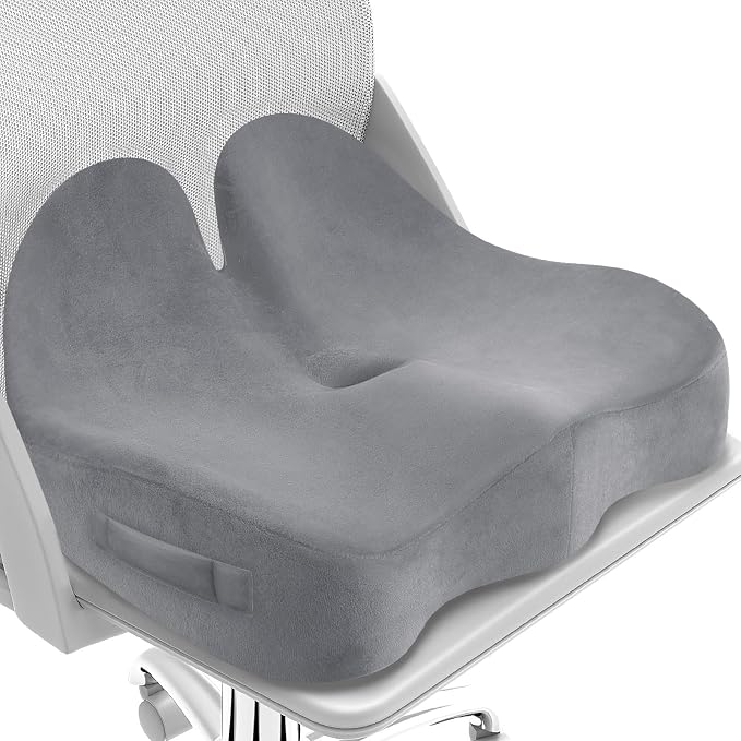 CushZone Extra Large Seat Cushion, Sciatica Support for Chair, Light Grey | Ergonomic Office Chair Cushion for Hip & Tailbone Pain Relief, Memory Foam Cushion for Car, Long Trip, Desk Chair, Lab by CushZone