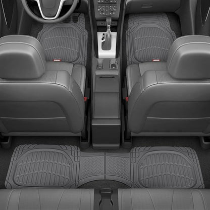 Motor Trend Original FlexTough Gray Rubber Car Floor Mats for 3 Row Vehicles, Front & Rear 2nd Row Deep Dish All Weather Automotive Heavy Duty Trim to Fit, Automotive Liners for Cars Truck Van SUV - Image 2