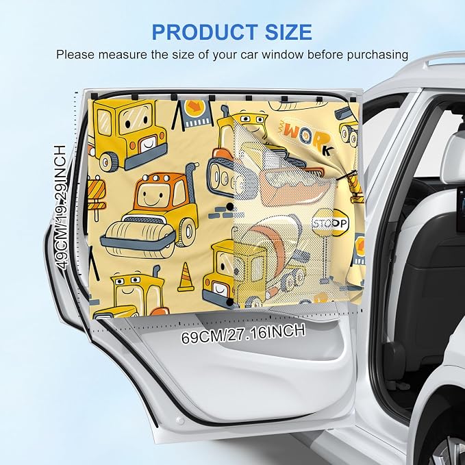 Car Window ShadesCar Window Shades, [Upgraded] 8 Strong Magnets Magnetic Side Window Sun Shade [2 Pack] - Dual Layer UV Ray Protection Car Sunshade for Baby, Kids & Pets.Construction Vehicle Cartoon - Image 7