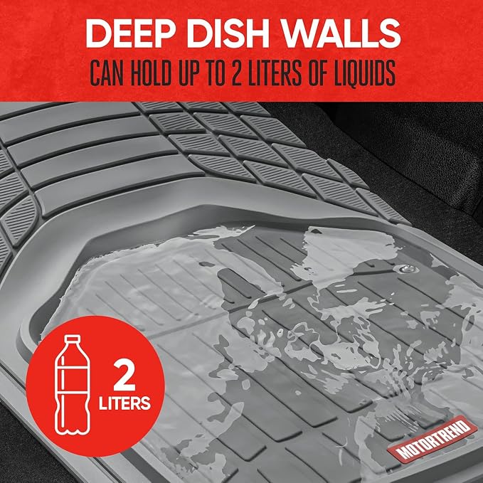 Motor Trend 943-GR FlexTough Defender Car Floor Mats -Next Generation Deep Dish Heavy Duty Contour Liners for Car SUV Truck & Van-All Weather Protection, Trim to Fit Most Vehicles Gray - Image 7