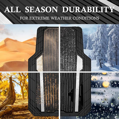 CAR PASS Heavy Duty Rubber Car Mats Metallic, Aluminum Film All Weather Floor Mats Waterproof Universal Trim to Fit for SUV Sedan Van 4 Piece Deep Dish Two-Tone Sporty Black Silver Chrome - Image 5