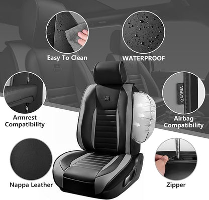 CAR PASS Nappa Leather Car Seat Covers Front Seats, Luxury Seat Protector for Cars, Waterproof Anti-Slip Seat Cushion Armrest Compatible Airbag Universal for SUV Pick-up Truck Automotive, Black Gray - Image 2