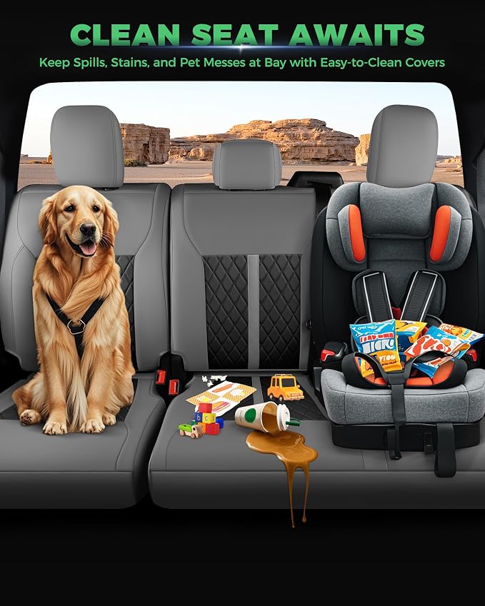 RIDEPOSH for Ford F150 Leather Seat Covers, SuperCrew XL XLT 2021-2026 | Fits F250 F350 Super Duty Crew Cab 2023-2026, Custom Fit, Bucket Seat, Stain Resistant, Airbag Compatible, Easy-Clean - Image 6