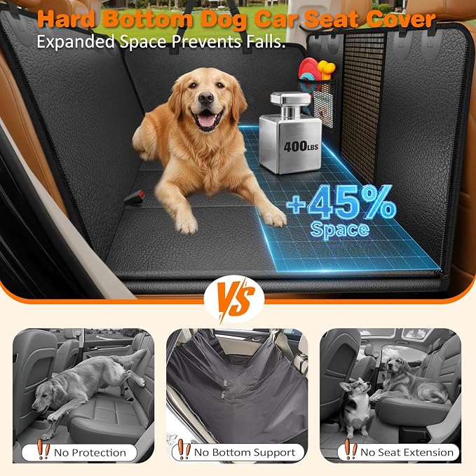 URPOWER XL Hard Bottom Dog Seat Cover for Full-Size Truck Back Seat | 400 lbs Support, 45% More Space, PU Leather, Waterproof, Scratch Resistant, Non-Slip, Mesh Window, Dog Seat Belt Included - Image 2