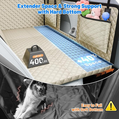 Dog Car Seat Cover for Back Seat,Hard Bottom Hammock Hold 400lbs For Cars | Hold 400lbs,Waterproof,Anti-Scratching,Safety Non-Slip,600D Oxford,Mesh Window,Storage Pocket - Image 2