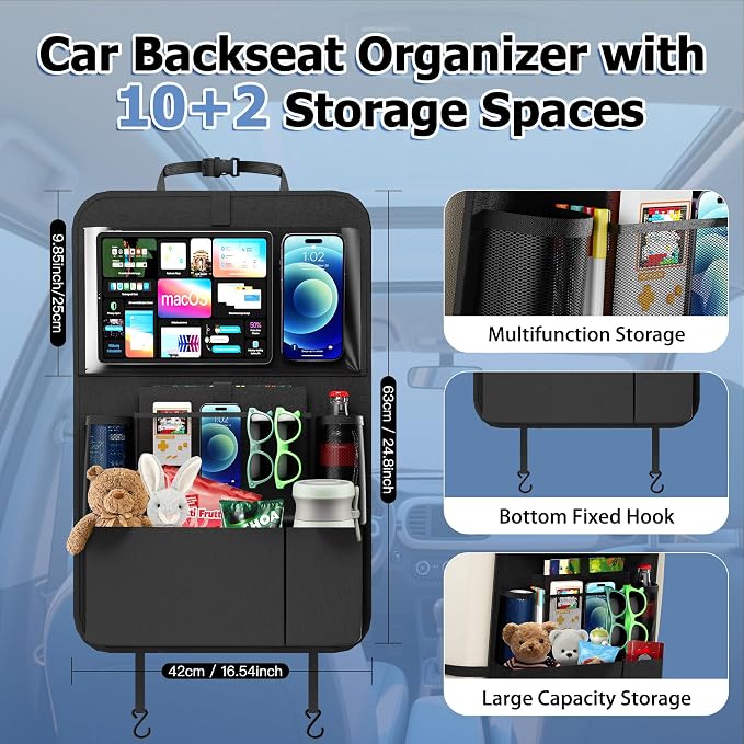 Backseat Car Organizer with Foldable Tray, Car Seat Organizer for Kids | 600D Oxford Cloth,Waterproof/Anti-stain Transparent Film,Travel Accessories,Touch Screen,Protectors Kick Mats - Image 5
