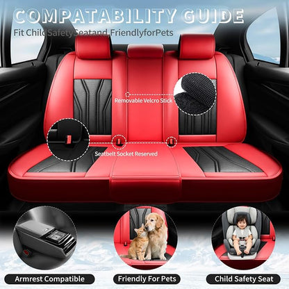 Fit Tacoma Premium Leather Car Seat Covers for Toyota Tacoma 2016-2022 2023 - Waterproof，Breathable，All-Weather Seat Cushion Protecto & Airbag Compatible, 2 Front Seat Red&Black - Image 3