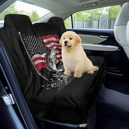 American Flag Bass Fish Print Rear Bench Towel Seat Covers, 250th Anniversary Dog Car Seat Cover for Back Seat, Waterproof Universal Fit Interior Protector for Auto, Van, SUV - Image 3
