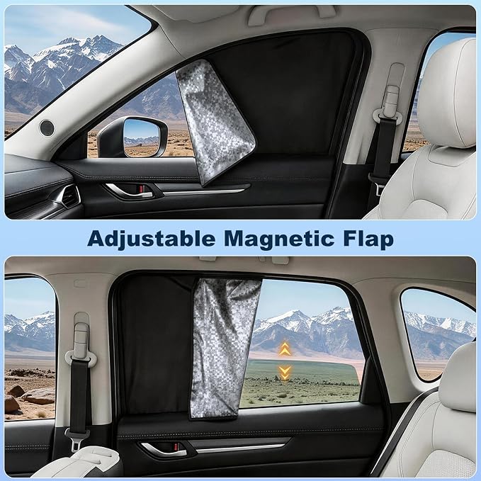 ZATOOTO Rear Side Window Sun Shade, 2 Pack Car Window Covers 99% UV Block | Car Curtains Magnetic Side Window Sun Shade, Heat Reflective, Keeps Cooler, Taking a Nap, Changing Clothes, Camping - Image 4