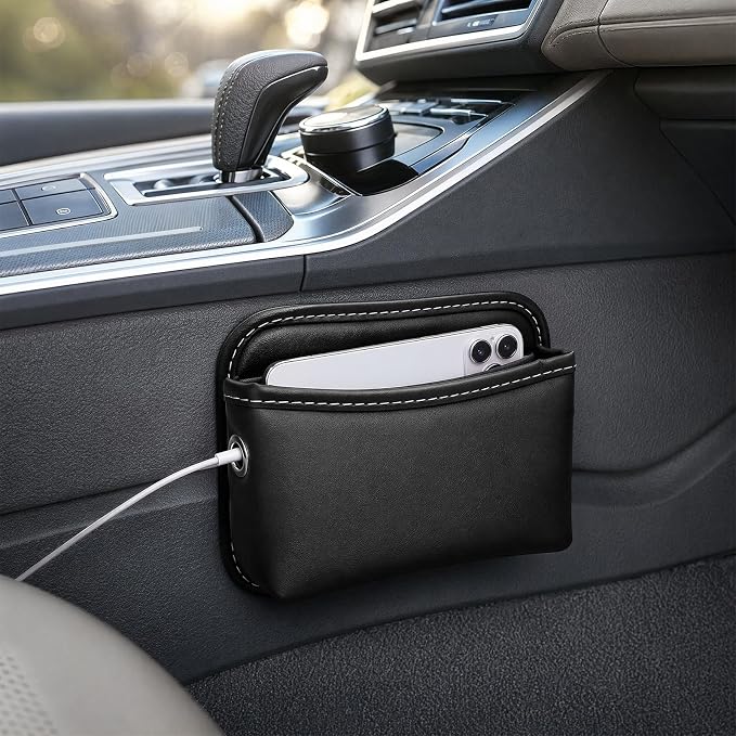 Car Seat Side Storage Pocket, Waterproof Leather Console Side Storage Bag with Card Holder, Multifunctional Phone & Sunglasses Pocket Bag for Car Door Seat Console (Black) - Image 6
