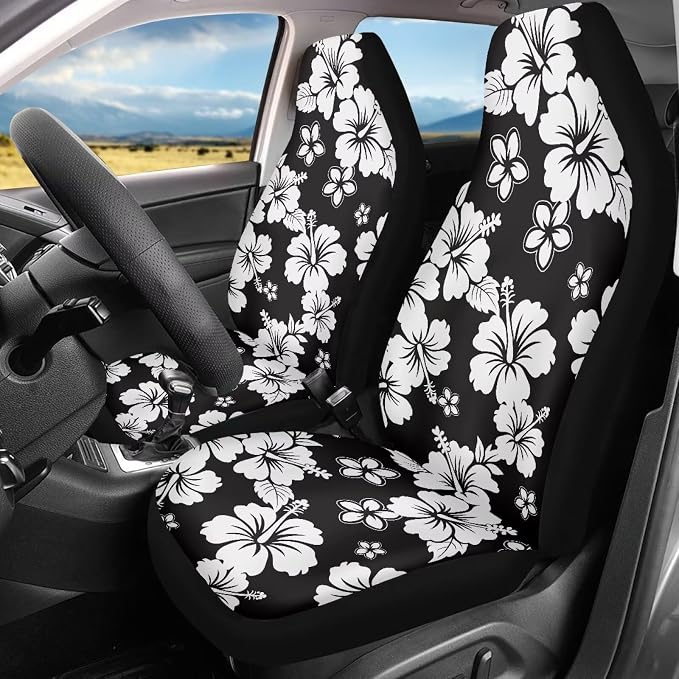 Hawaiian Florals Front Car Seat Cover for Women 2 Pcs Hibiscus Car Seat Covers Removable Automotive Accessories for Most Cars SUVs and Sedans - Image 3
