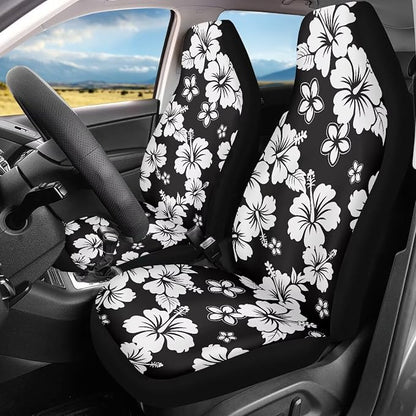 Hawaiian Florals Front Car Seat Cover for Women 2 Pcs Hibiscus Car Seat Covers Removable Automotive Accessories for Most Cars SUVs and Sedans - Image 3